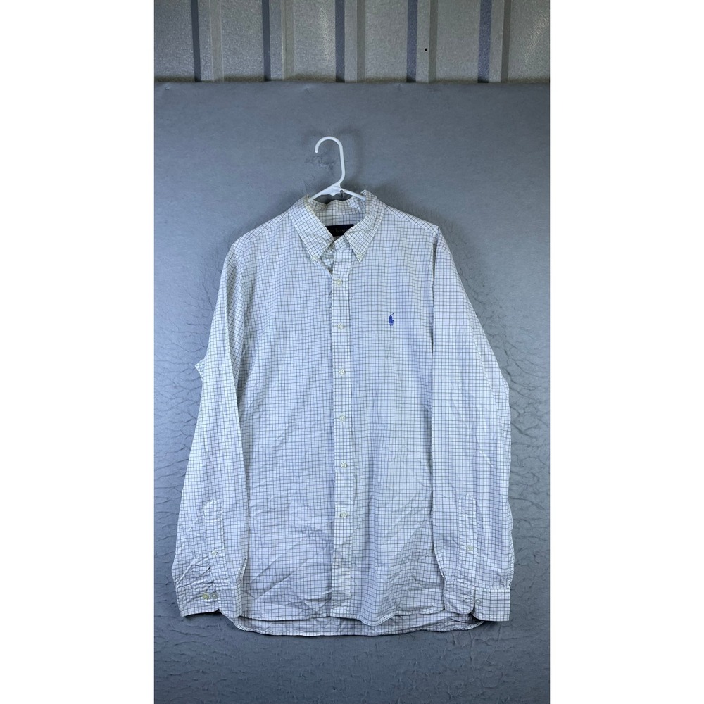 Ralph Lauren Button Down Men 16.5 White Excellent Tattersall Check Long Sleeve